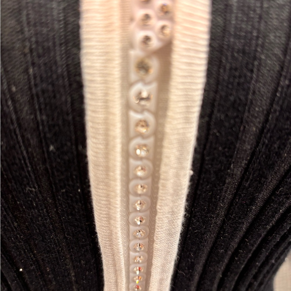 Belldini Women’s Rhinestone Ribbed Zippered Cardigan Sweater - Picture 5 of 7